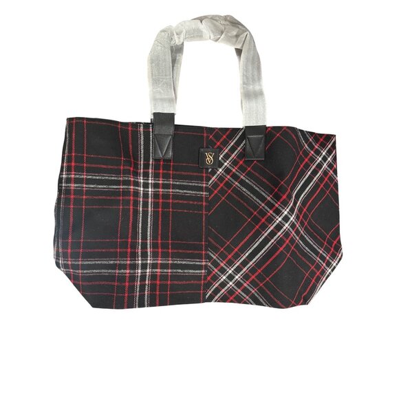Victorias Secret Plaid Tote Bag With Black & Red Design - Picture 1 of 8